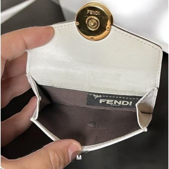 FENDI White Trifold Micro Wallet Grained Leather New F Logo Gold Snap 8M0395 - Picture 12 of 16